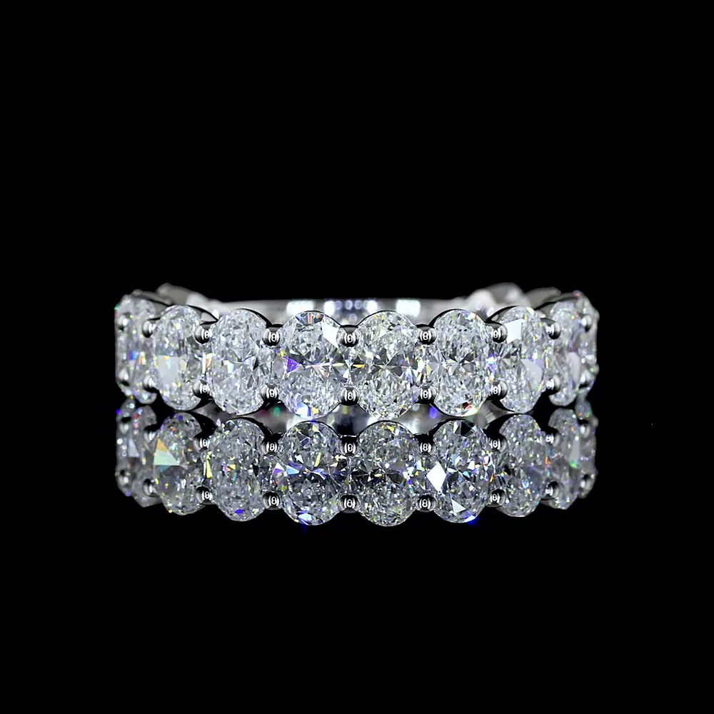 14K White Gold 3/4 Eternity Band with North-South Prong Set Oval Cut Lab Diamonds - 2.93 Carat Total Diamond Weight - Covaloro Fine Jewelry