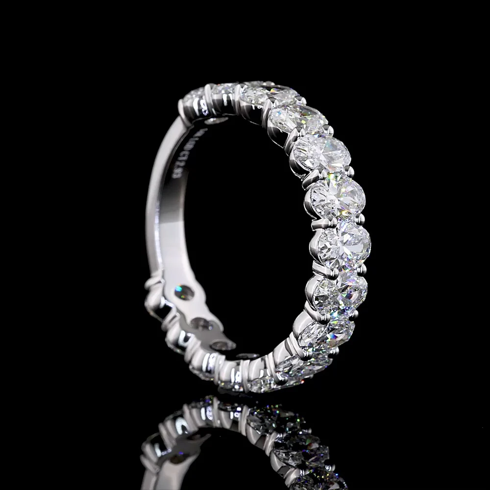 14K White Gold 3/4 Eternity Band with North-South Prong Set Oval Cut Lab Diamonds - 2.93 Carat Total Diamond Weight - Covaloro Fine Jewelry - Image 3