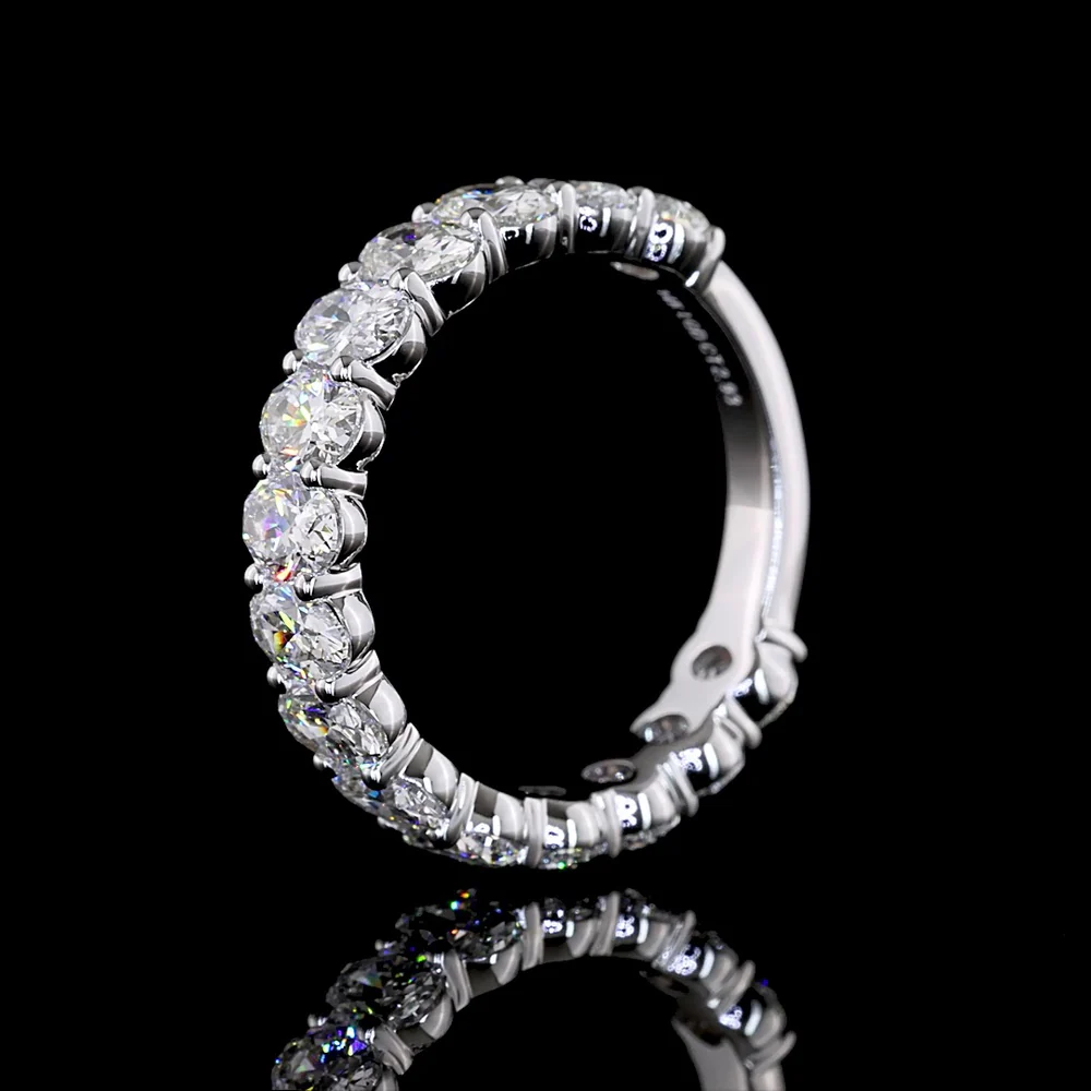 14K White Gold 3/4 Eternity Band with North-South Prong Set Oval Cut Lab Diamonds - 2.93 Carat Total Diamond Weight - Covaloro Fine Jewelry - Image 4