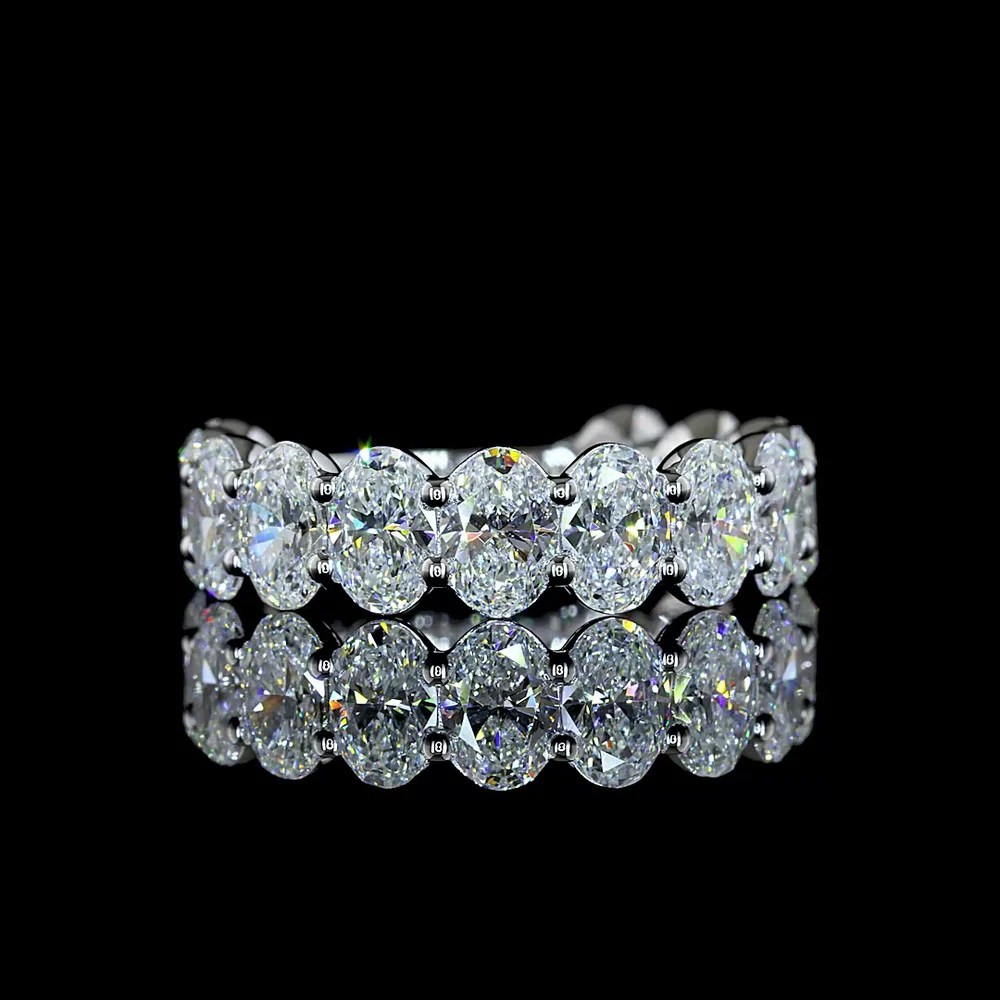 14K White Gold 3/4 Eternity Band with North-South Prong Set Oval Cut Lab Diamonds - 3.77 Carat Total Weight, E-F Color VS Clarity - Covaloro Fine Jewelry