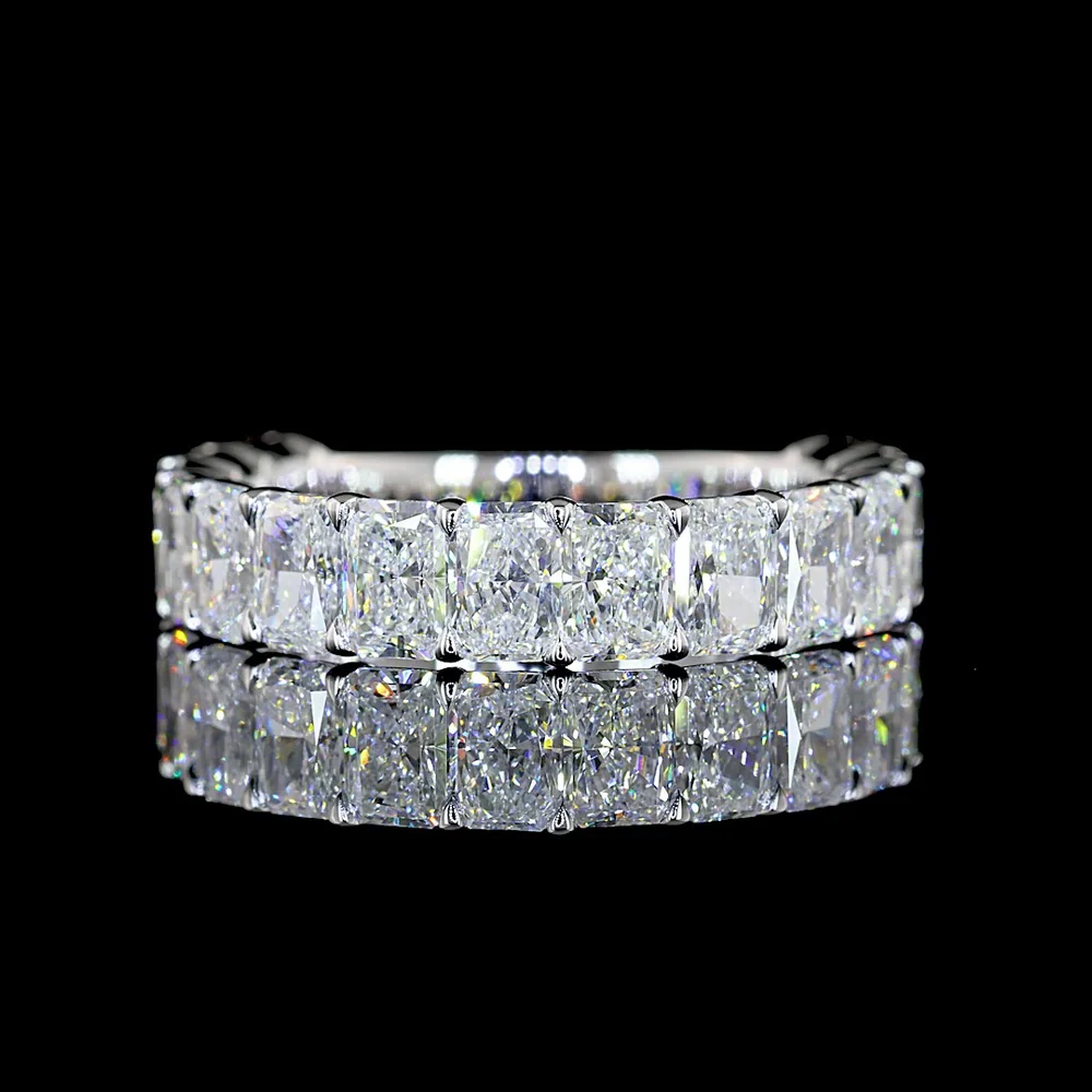 14K White Gold 3/4 Eternity Band with North-South Prong Set Radiant Cut Lab Diamonds - 3.21 Carats Total Diamond Weight - Covaloro Fine Jewelry