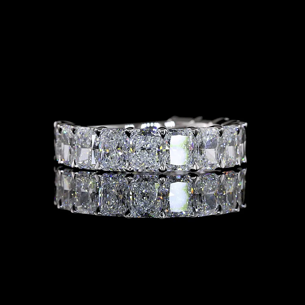 14K White Gold 3/4 Eternity Band with North-South Prong Set Radiant Cut Lab Diamonds - 3.97 Total Carat Weight, E-F Color VS1 Clarity - Covaloro Fine Jewelry