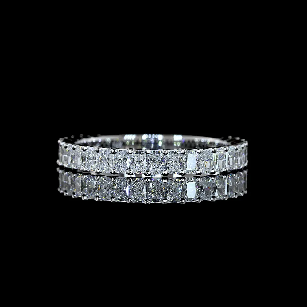 14K White Gold 3/4 Eternity Band with North-South Prong Set Radiant Cut Natural Diamonds - 1.00 Carat Total Diamond Weight - Covaloro Fine Jewelry