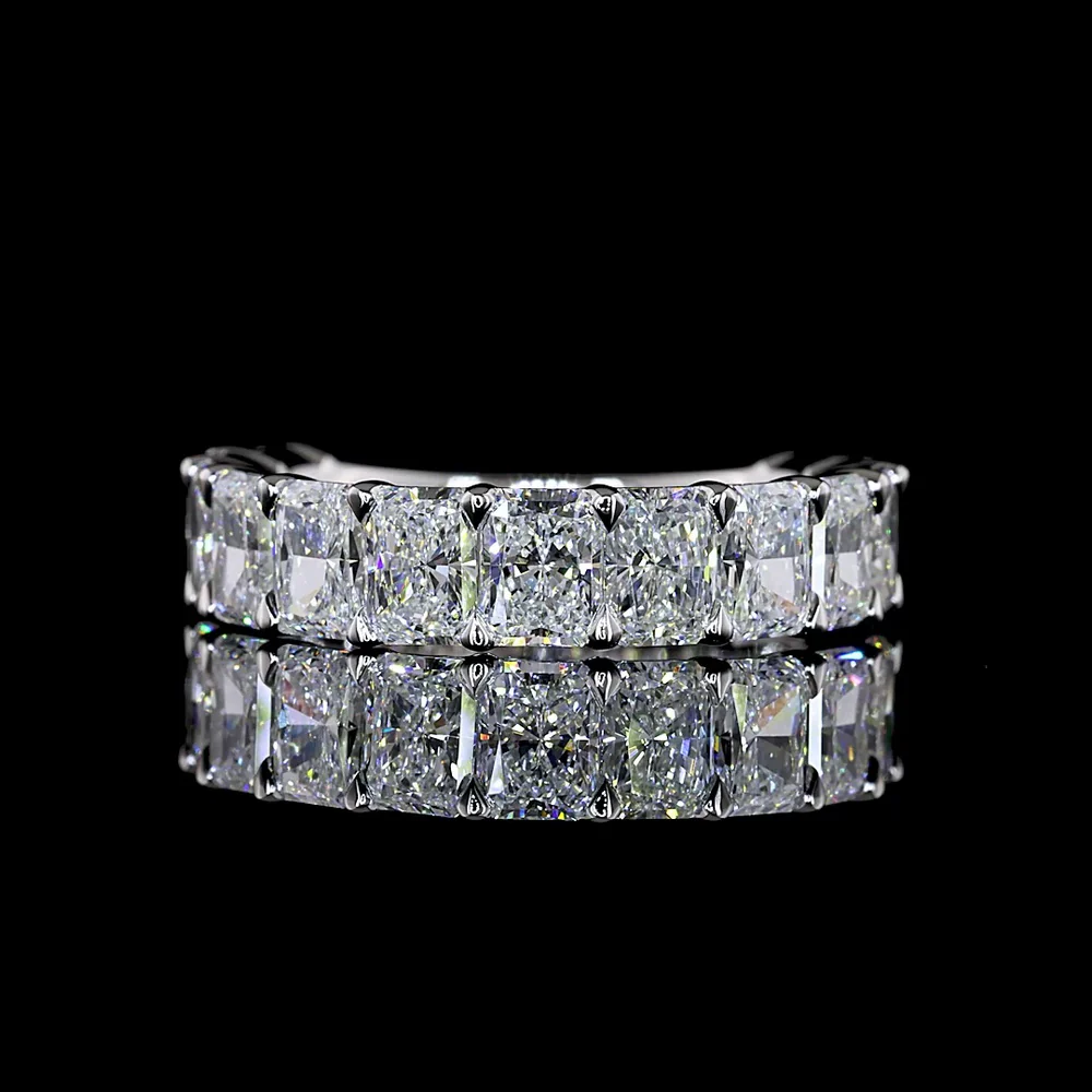 14K White Gold 3/4 Eternity Band with North-South Radiant Cut Lab Diamonds - 4.02 Carat Total Diamond Weight - Covaloro Fine Jewelry