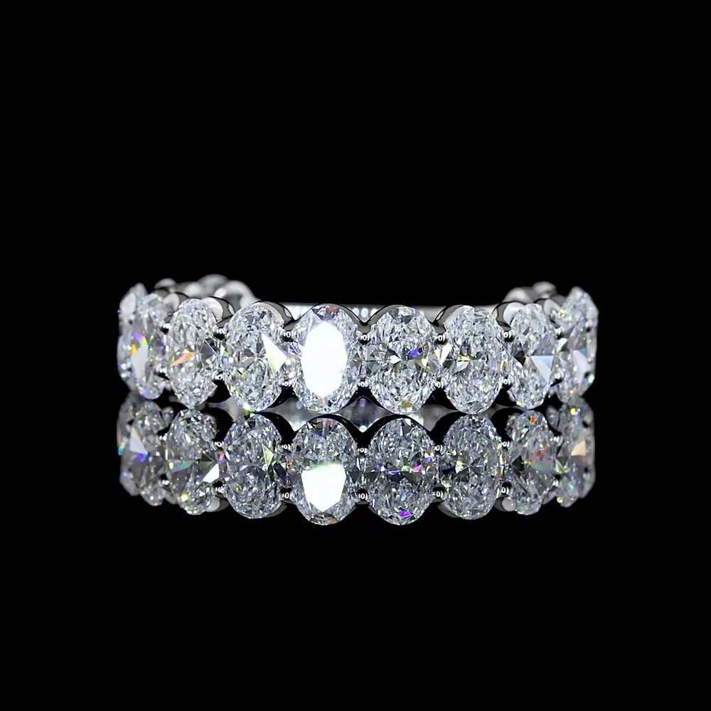 14K White Gold 3/4 Eternity Band with North-South U-Prong Set Oval Cut Lab Diamonds - 2.98 Carat Total Weight - Covaloro Fine Jewelry