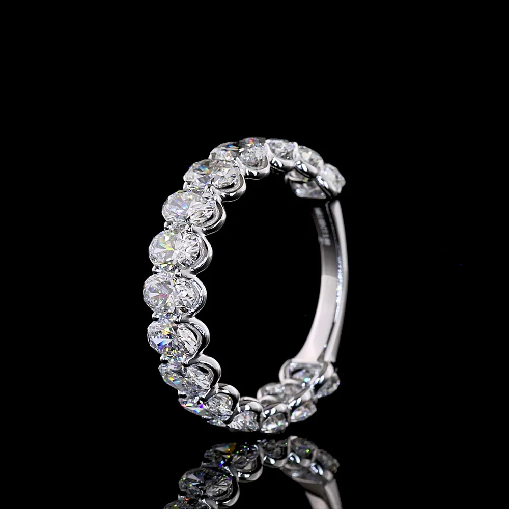 14K White Gold 3/4 Eternity Band with North-South U-Prong Set Oval Cut Lab Diamonds - 2.98 Carat Total Weight - Covaloro Fine Jewelry - Image 4