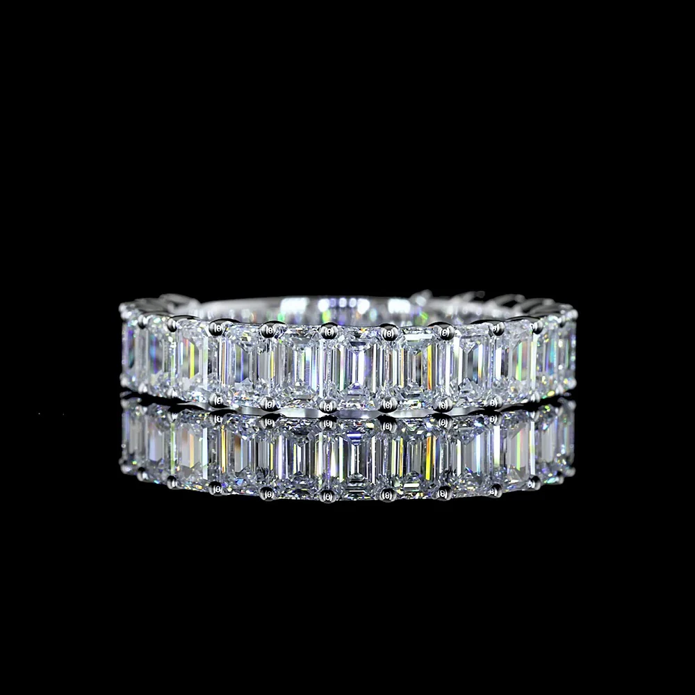 14K White Gold 3/4 Eternity Band with Prong Set Emerald Cut Lab Diamonds - 19 Stones, 2.65 Total Carat Weight, E-F Color VS Clarity - Covaloro Fine Jewelry