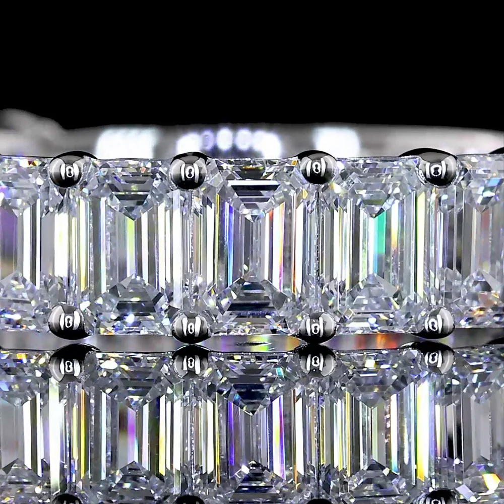 14K White Gold 3/4 Eternity Band with Prong Set Emerald Cut Lab Diamonds - 19 Stones, 2.65 Total Carat Weight, E-F Color VS Clarity - Covaloro Fine Jewelry - Image 2