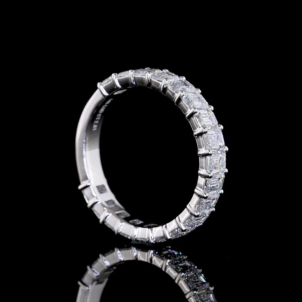 14K White Gold 3/4 Eternity Band with Prong Set Emerald Cut Lab Diamonds - 19 Stones, 2.65 Total Carat Weight, E-F Color VS Clarity - Covaloro Fine Jewelry - Image 3