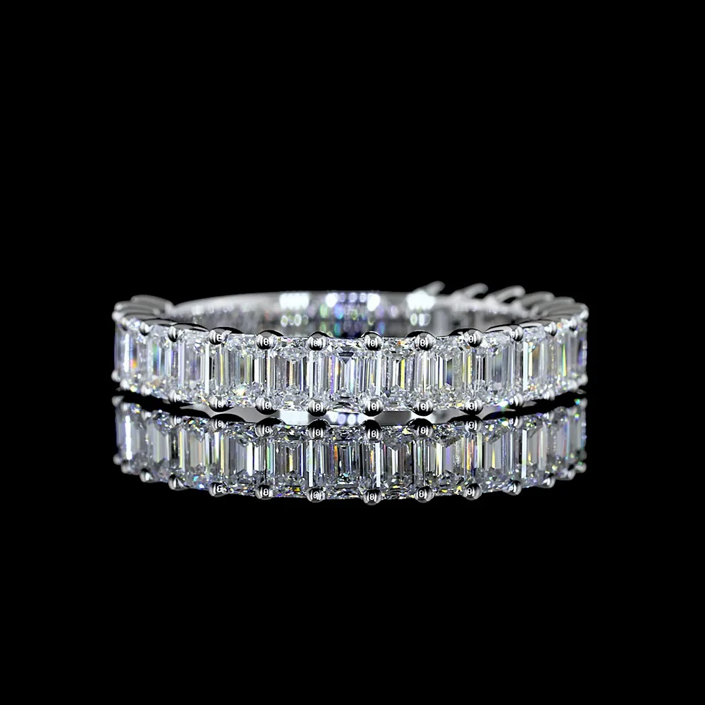 14K White Gold 3/4 Eternity Band with Prong Set Emerald Cut Lab Diamonds - 3.64 Carats Total Diamond Weight - Covaloro Fine Jewelry