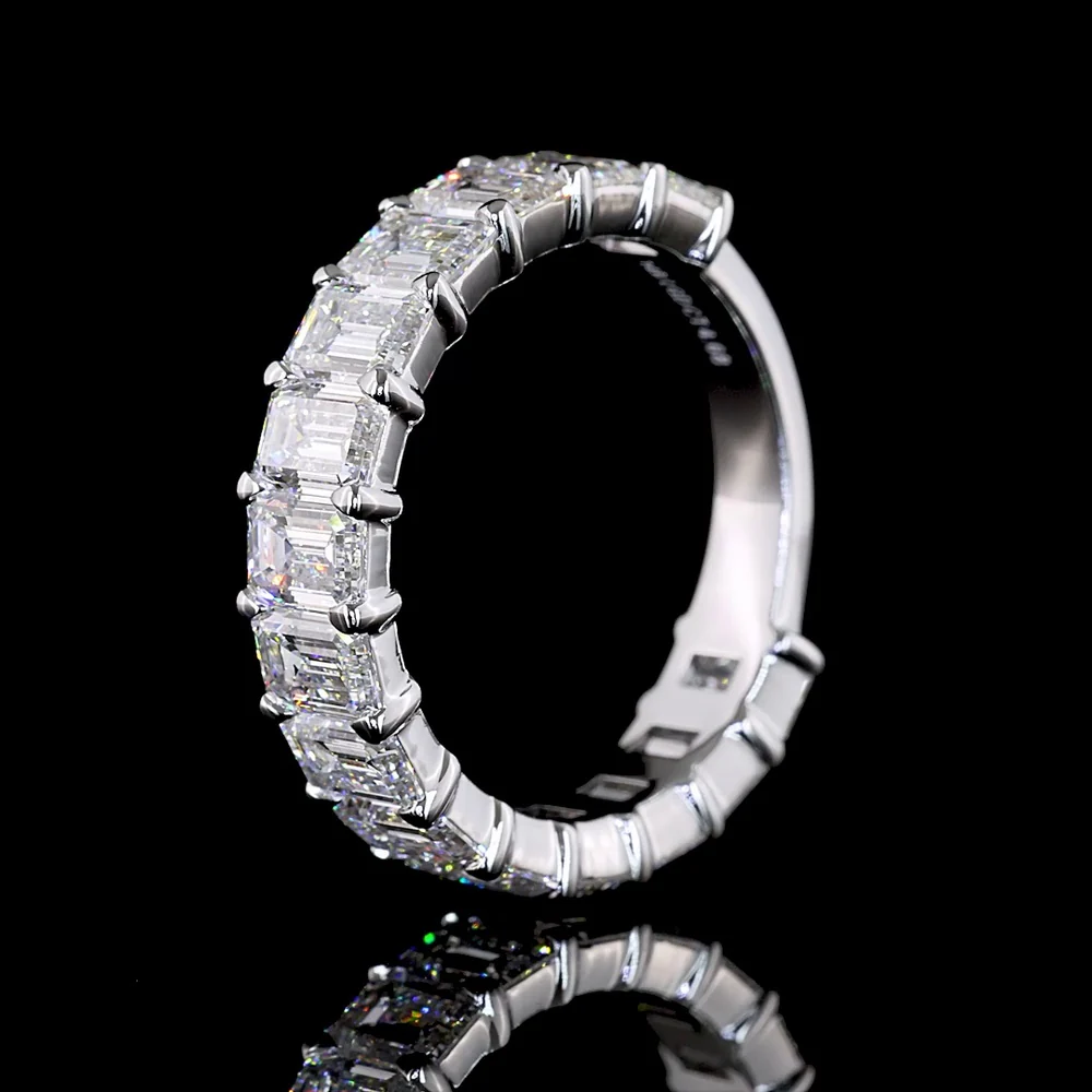 14K White Gold 3/4 Eternity Band with Prong Set Emerald Cut Lab Diamonds - 4.68 Carat Total Weight (E-F Color, VS1 Clarity) - Covaloro Fine Jewelry - Image 4