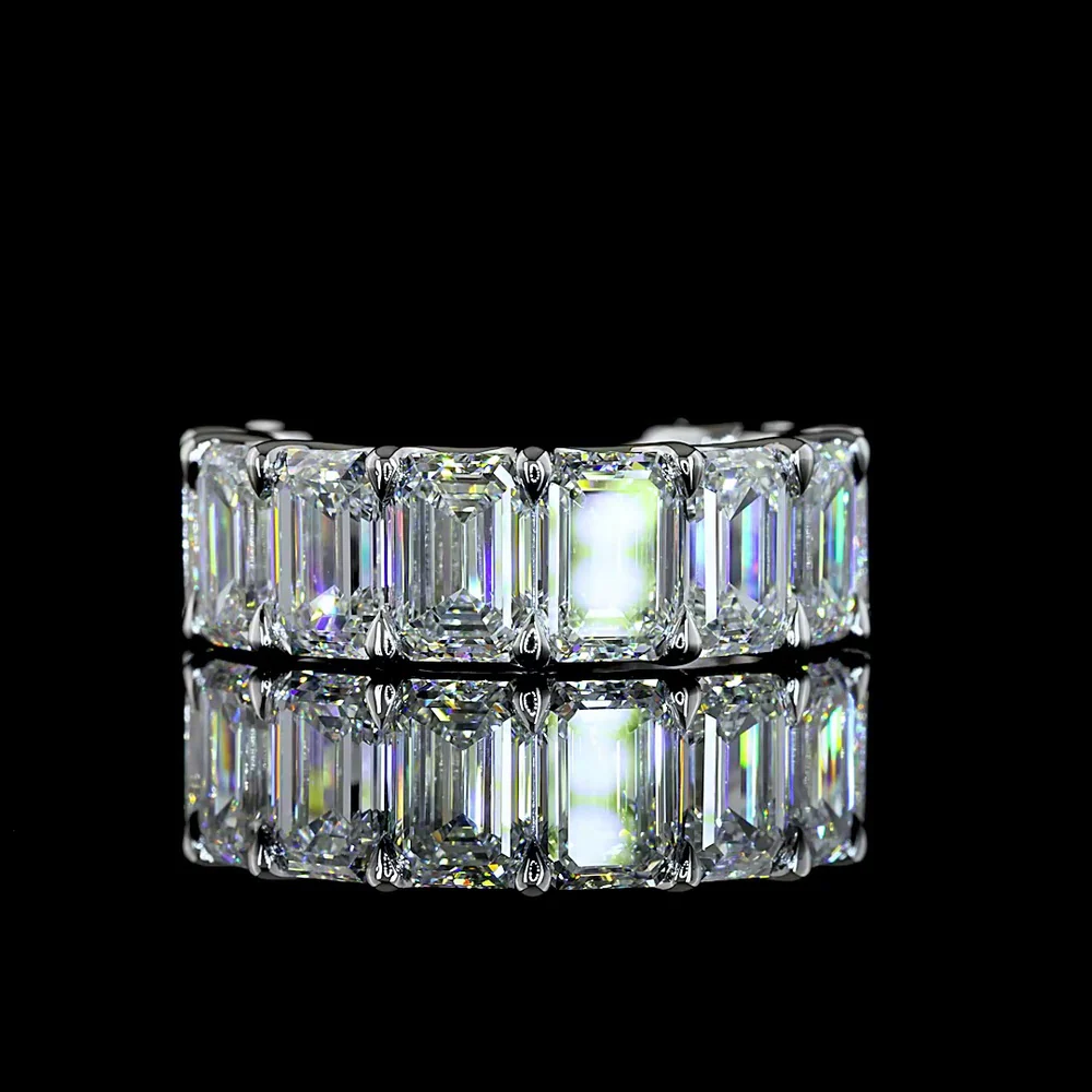14K White Gold 3/4 Eternity Band with U-Prong Set Emerald Cut Lab Diamonds - 9.41 Total Carat Weight, E-F Color VS1 Clarity - Covaloro Fine Jewelry