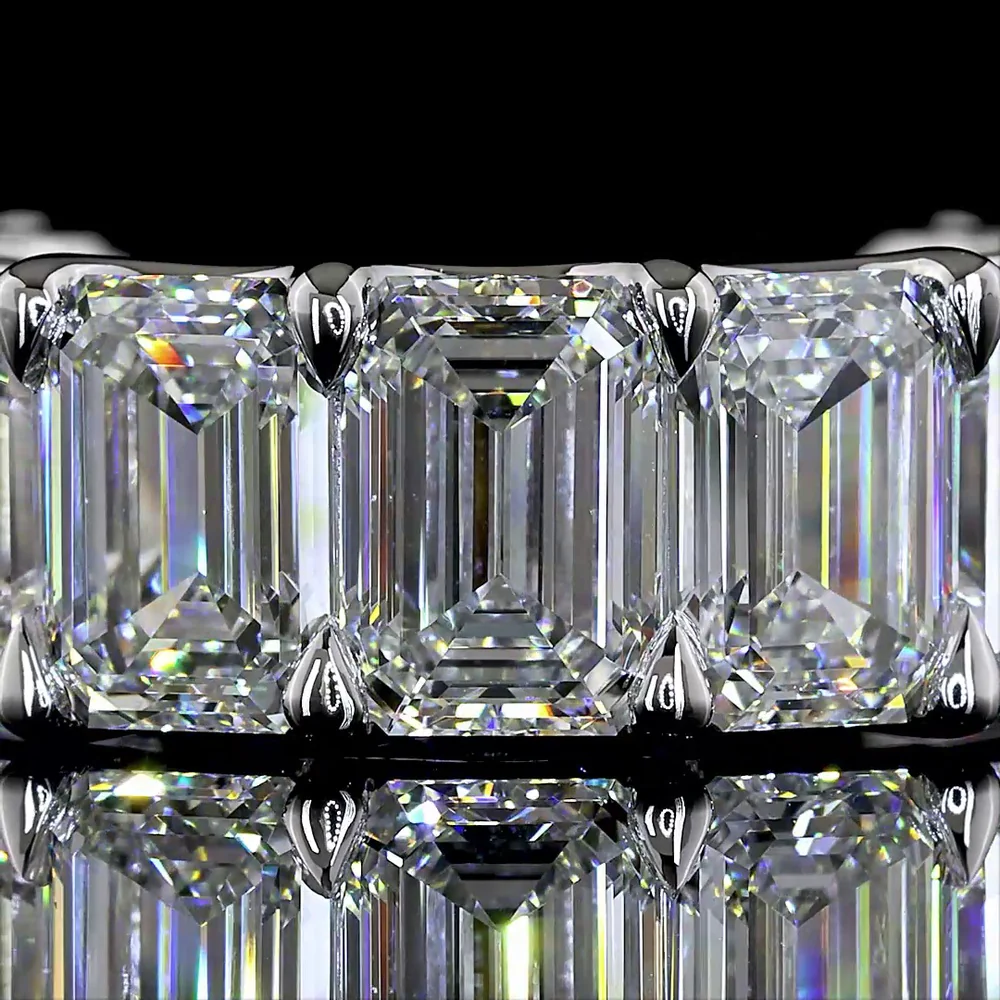 14K White Gold 3/4 Eternity Band with U-Prong Set Emerald Cut Lab Diamonds - 9.41 Total Carat Weight, E-F Color VS1 Clarity - Covaloro Fine Jewelry - Image 2