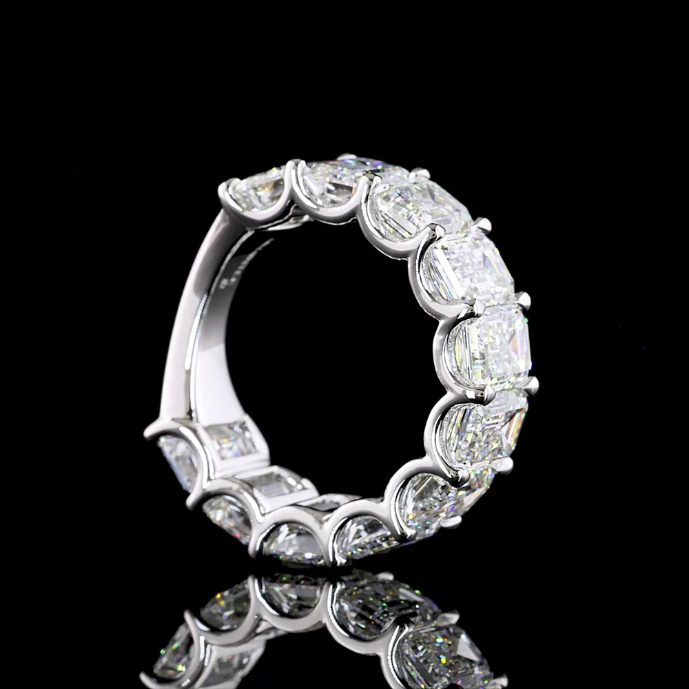 14K White Gold 3/4 Eternity Band with U-Prong Set Emerald Cut Lab Diamonds - 9.41 Total Carat Weight, E-F Color VS1 Clarity - Covaloro Fine Jewelry - Image 3