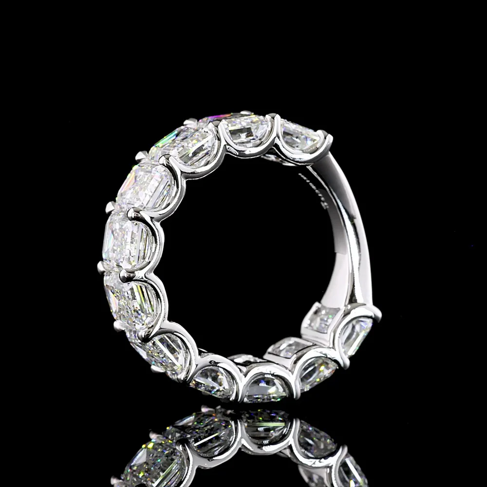14K White Gold 3/4 Eternity Band with U-Prong Set Emerald Cut Lab Diamonds - 9.41 Total Carat Weight, E-F Color VS1 Clarity - Covaloro Fine Jewelry - Image 4