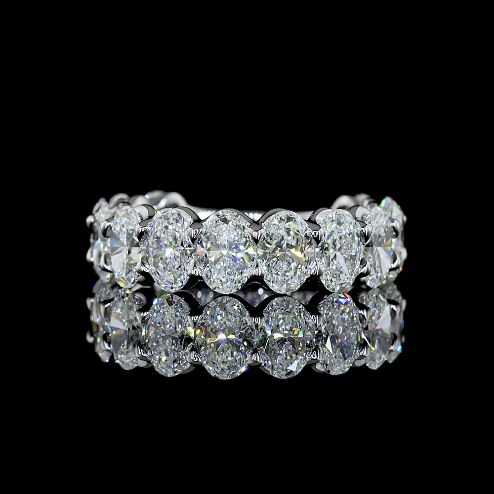 14K White Gold 3/4 Eternity Band with U-Prong Set North-South Oval Lab Diamonds - 4.66 Carat Total Weight - Covaloro Fine Jewelry