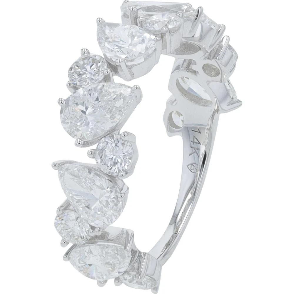14K White Gold 3.50 Carat Lab Grown Diamond Eternity Band with Alternating Pear and Round Diamonds