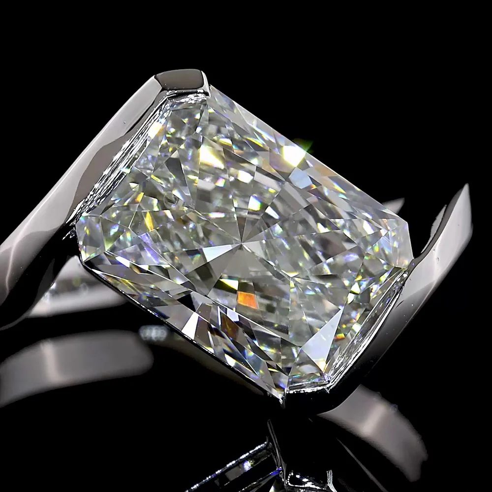 14K White Gold 3.57 Carat Radiant Cut Lab Diamond Solitaire Ring with Inclined Half-Bezel Setting - E-F Color VS1 Clarity - Covaloro Fine Jewelry - Image 2