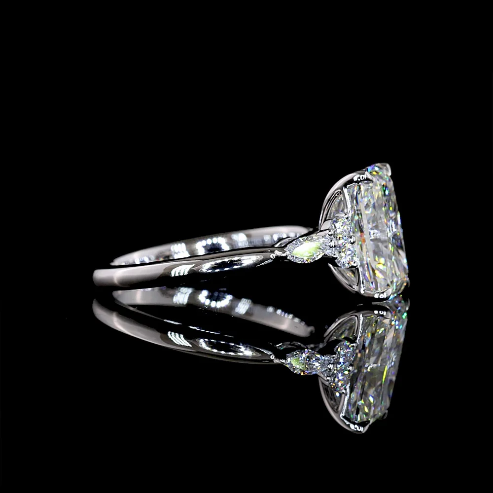 14K White Gold 3.61 Carat Total Weight Special Ring with 3.37 Carat Radiant Cut Lab Diamond and Marquise & Round Accents - F VVS2 Clarity - Covaloro Fine Jewelry - Image 2