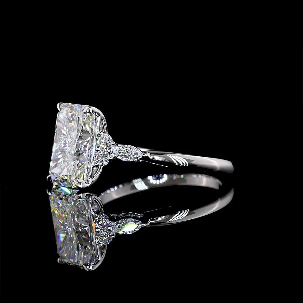 14K White Gold 3.61 Carat Total Weight Special Ring with 3.37 Carat Radiant Cut Lab Diamond and Marquise & Round Accents - F VVS2 Clarity - Covaloro Fine Jewelry - Image 3