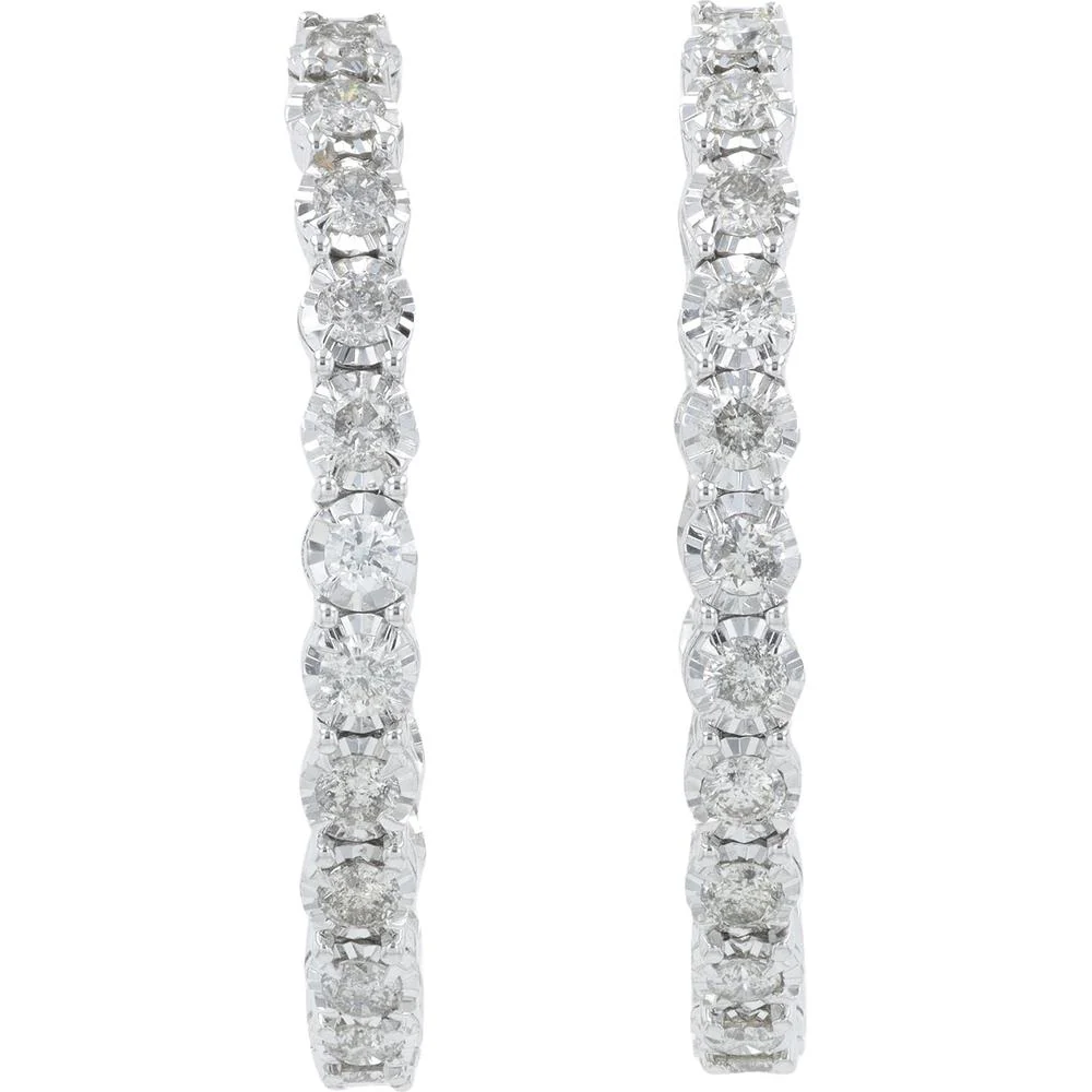 14K White Gold 3 Carat Diamond Inside - Out Hoop Earrings - 3.00 Carat Total Diamond Weight - Image 3