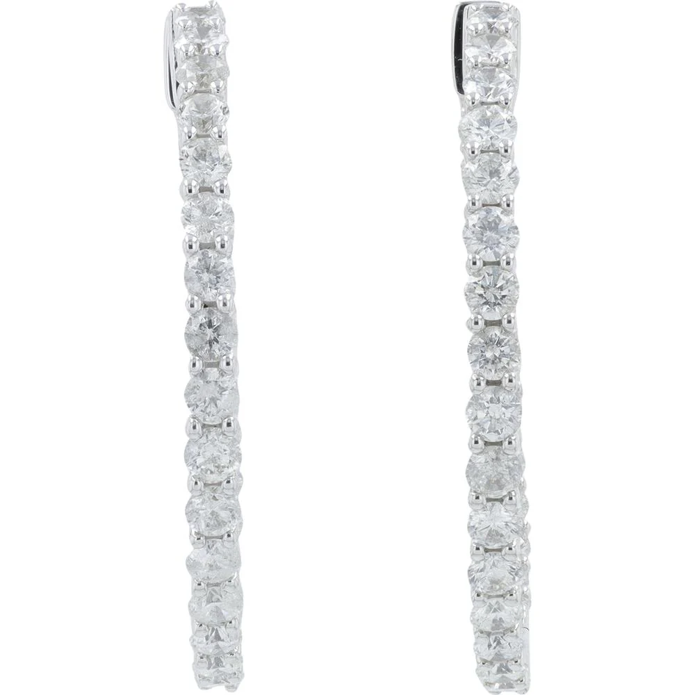 14K White Gold 3 Carat Diamond Inside - Out Hoop Earrings - 3.00 Carat Total Diamond Weight - Image 2