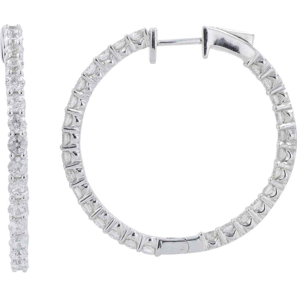 14K White Gold 3 Carat Diamond Inside - Out Hoop Earrings - 3.00 Carat Total Diamond Weight - Image 3