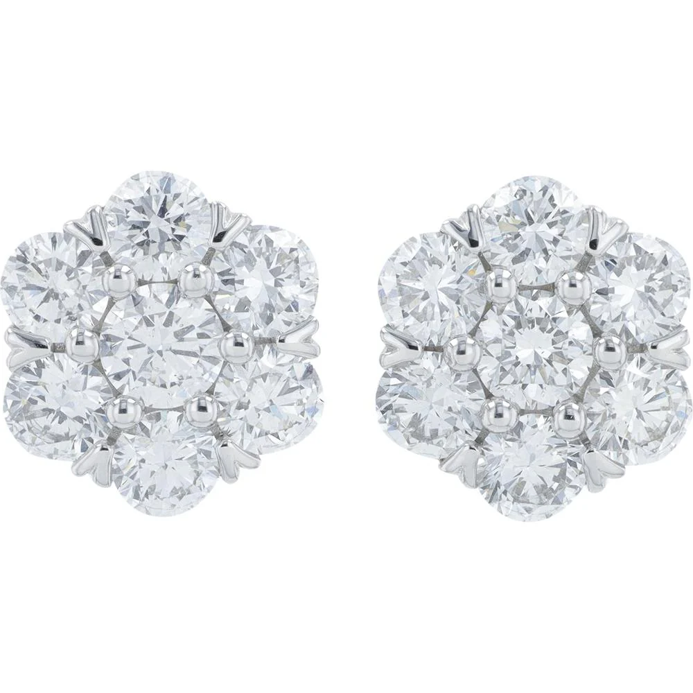 14K White Gold 3 Carat Lab Grown Diamond Cluster Stud Earrings - 3.00 Carat Total Diamond Weight