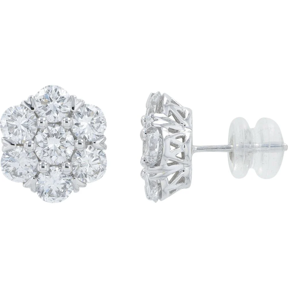 14K White Gold 3 Carat Lab Grown Diamond Cluster Stud Earrings - 3.00 Carat Total Diamond Weight - Image 2