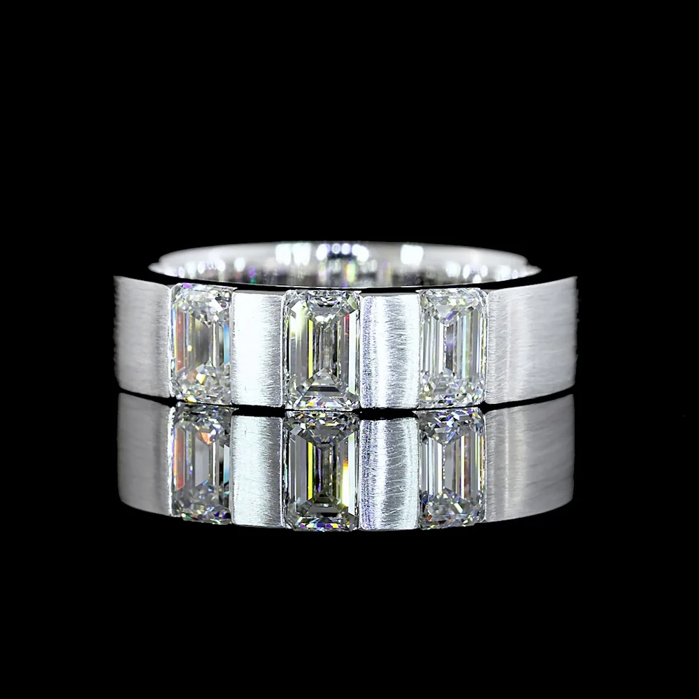 14K White Gold 3-Stone Emerald Cut Lab Diamond Eternity Band with Half-Bezel Setting - 1.57 Carats Total Diamond Weight - Covaloro Fine Jewelry