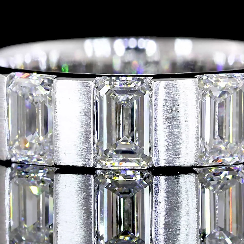 14K White Gold 3-Stone Emerald Cut Lab Diamond Eternity Band with Half-Bezel Setting - 1.57 Carats Total Diamond Weight - Covaloro Fine Jewelry - Image 2