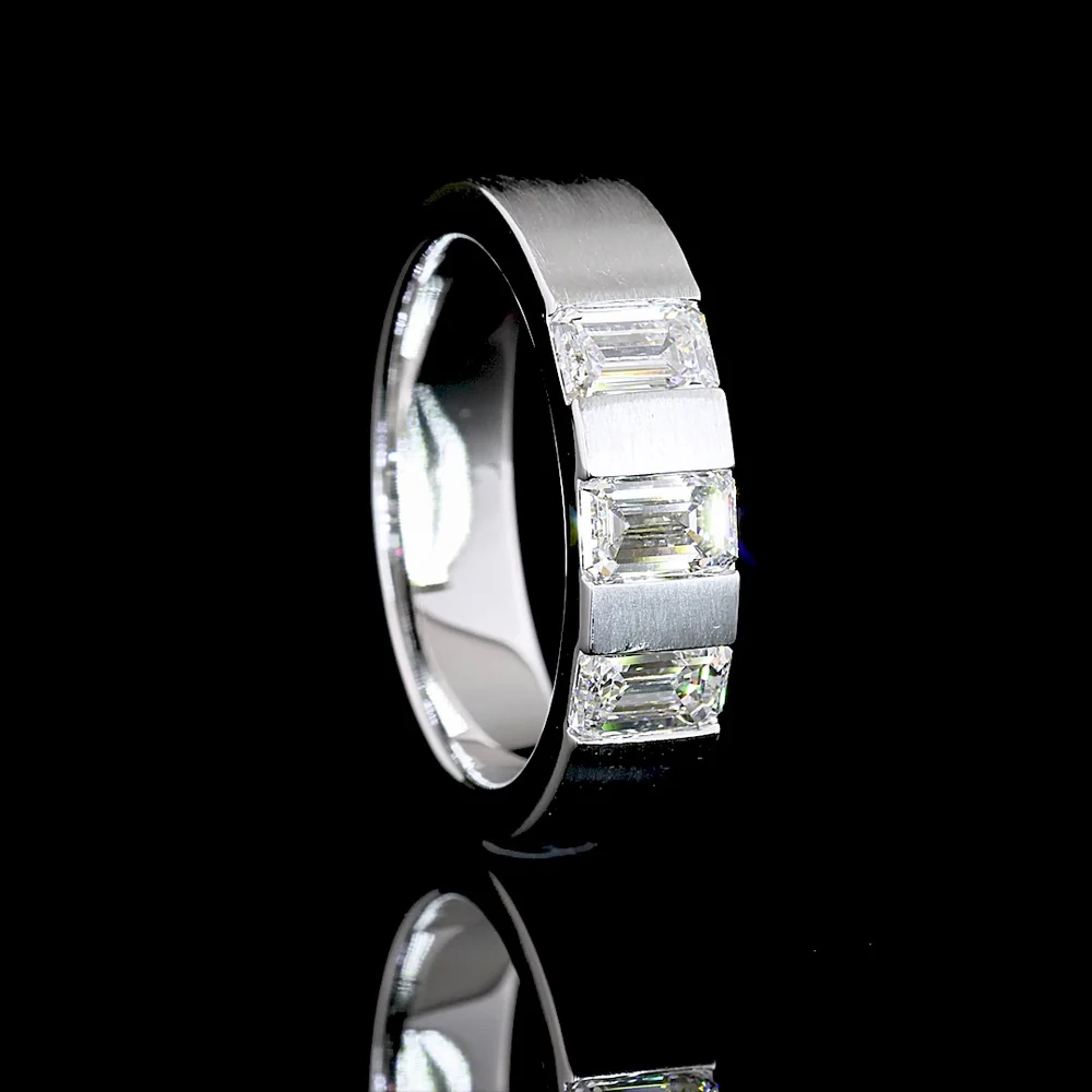 14K White Gold 3-Stone Emerald Cut Lab Diamond Eternity Band with Half-Bezel Setting - 1.57 Carats Total Diamond Weight - Covaloro Fine Jewelry - Image 3