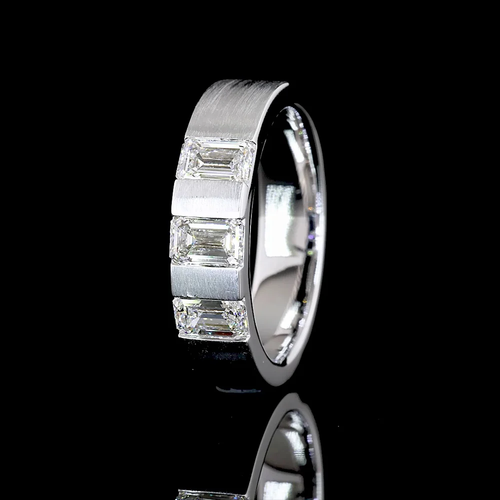 14K White Gold 3-Stone Emerald Cut Lab Diamond Eternity Band with Half-Bezel Setting - 1.57 Carats Total Diamond Weight - Covaloro Fine Jewelry - Image 4