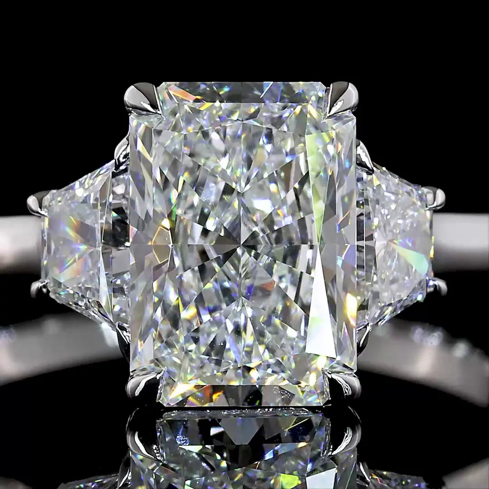14K White Gold 3-Stone Ring with 2.02 Carat Radiant Cut Lab Diamond and 0.54 Carat Side Stones - 2.56 Total Carat Weight E VVS1 IGI Certified - Covaloro Fine Jewelry - Image 2