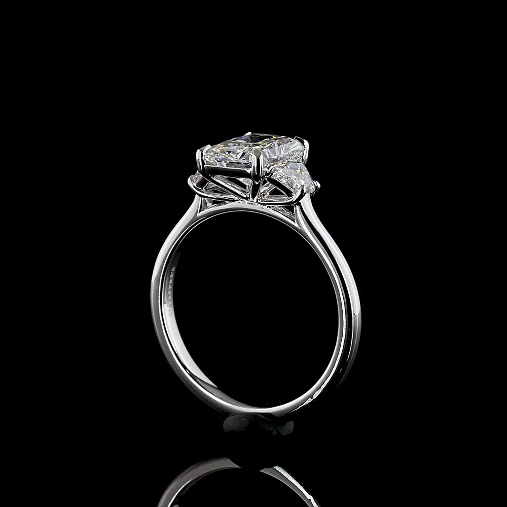 14K White Gold 3-Stone Ring with 2.02 Carat Radiant Cut Lab Diamond and 0.54 Carat Side Stones - 2.56 Total Carat Weight E VVS1 IGI Certified - Covaloro Fine Jewelry - Image 3