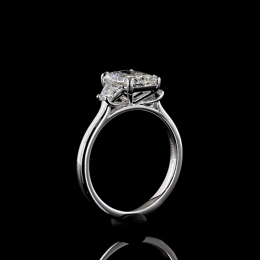 14K White Gold 3-Stone Ring with 2.02 Carat Radiant Cut Lab Diamond and 0.54 Carat Side Stones - 2.56 Total Carat Weight E VVS1 IGI Certified - Covaloro Fine Jewelry - Image 4