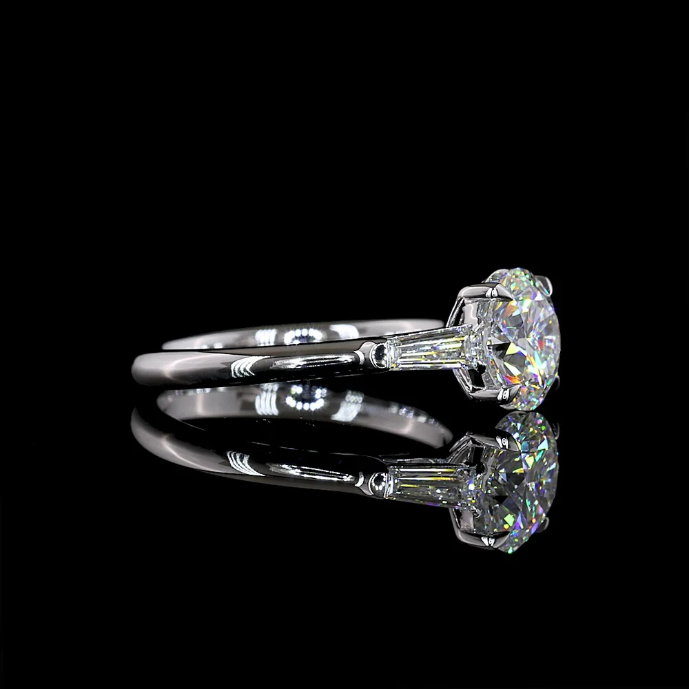 14K White Gold 3 Stone Ring with 2.04 Carats Round Brilliant Lab Diamond and Baguette Side Stones - 2.44 Carats Total Diamond Weight - Covaloro Fine Jewelry - Image 2