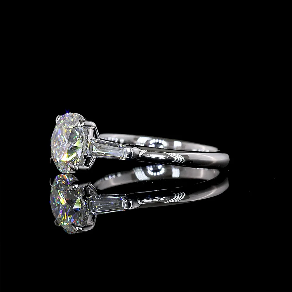 14K White Gold 3 Stone Ring with 2.04 Carats Round Brilliant Lab Diamond and Baguette Side Stones - 2.44 Carats Total Diamond Weight - Covaloro Fine Jewelry - Image 3