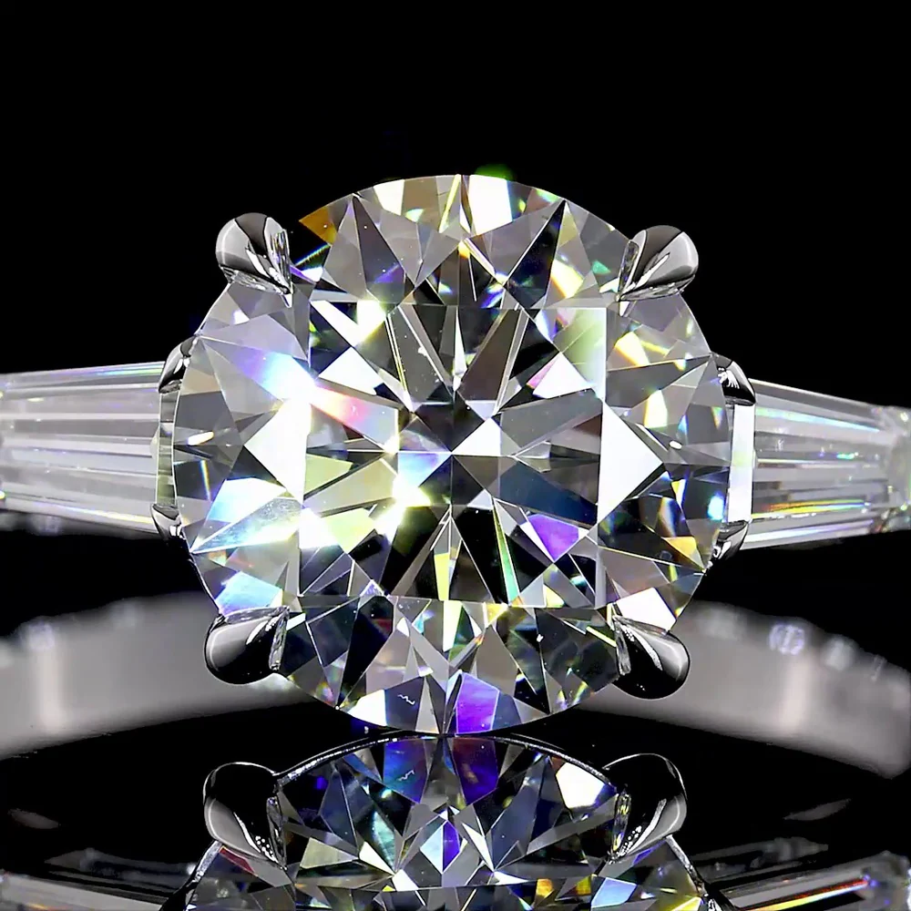 14K White Gold 3 Stone Ring with 2.50 Carat Round Brilliant Lab Diamond and 0.50 Carat Baguette Lab Diamonds - 3.00 Carat Total Diamond Weight - Covaloro Fine Jewelry - Image 2