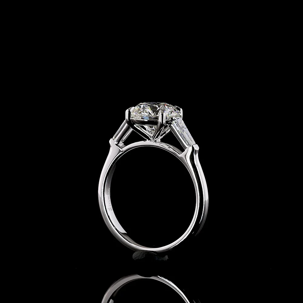 14K White Gold 3 Stone Ring with 2.50 Carat Round Brilliant Lab Diamond and 0.50 Carat Baguette Lab Diamonds - 3.00 Carat Total Diamond Weight - Covaloro Fine Jewelry - Image 3