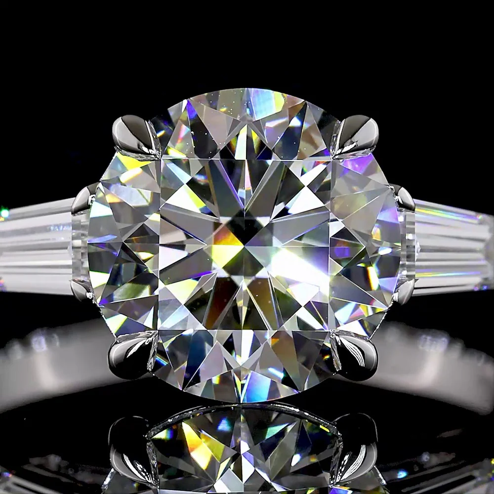 14K White Gold 3-Stone Ring with 3.03 Carat Round Brilliant Lab Diamond and 0.63 Carat Baguette Side Stones - 3.66 Carat Total Diamond Weight - Covaloro Fine Jewelry - Image 2