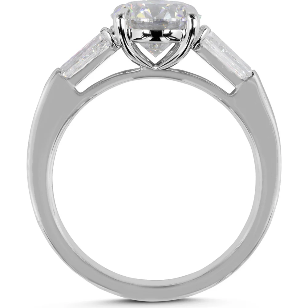 14K White Gold 3 Stone Ring with 3.04 Carat Round Brilliant Cut Lab Diamond and Tapered Baguette Side Stones - 3.77 Carat Total Weight - Covaloro Fine Jewelry - Image 2