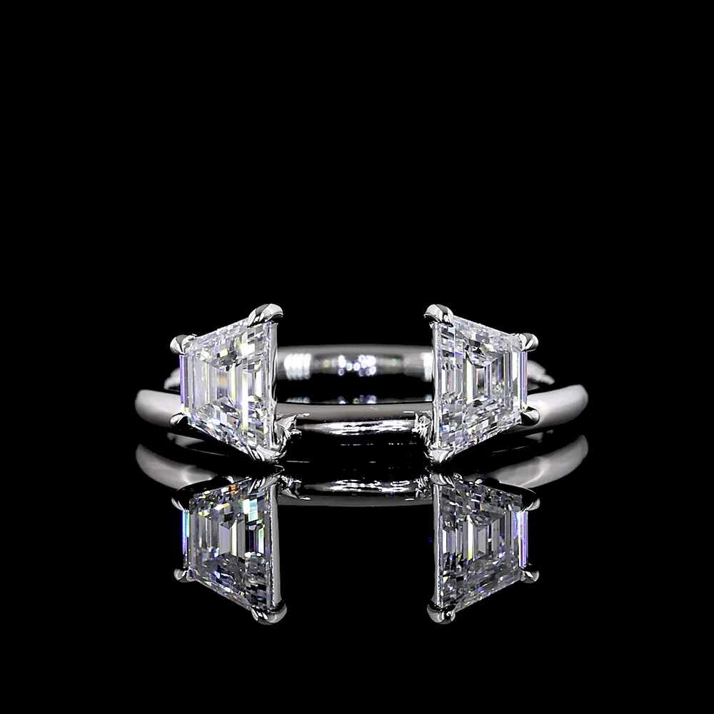 14K White Gold 3-Stone Ring with 3.55 Carat Emerald Cut Lab Diamond and Trapezoid Side Diamonds - 4.6 Carat Total Weight - Covaloro Fine Jewelry - Image 2
