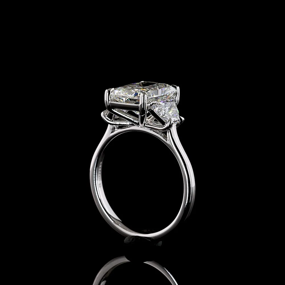 14K White Gold 3-Stone Ring with 4.06 Carat Radiant Cut Lab Diamond and 1.20 Carat Side Stones - 5.26 Carat Total Diamond Weight - Covaloro Fine Jewelry - Image 3