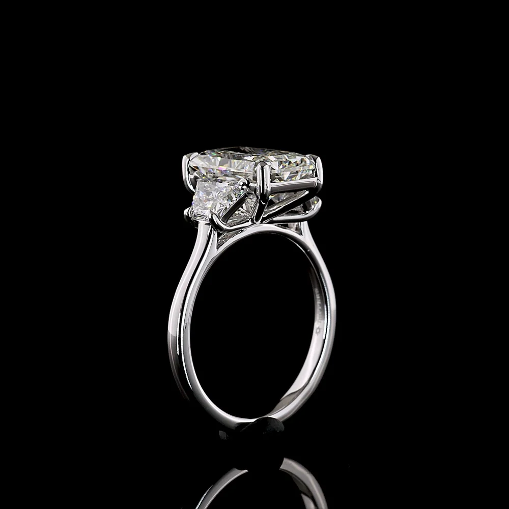 14K White Gold 3-Stone Ring with 4.06 Carat Radiant Cut Lab Diamond and 1.20 Carat Side Stones - 5.26 Carat Total Diamond Weight - Covaloro Fine Jewelry - Image 4