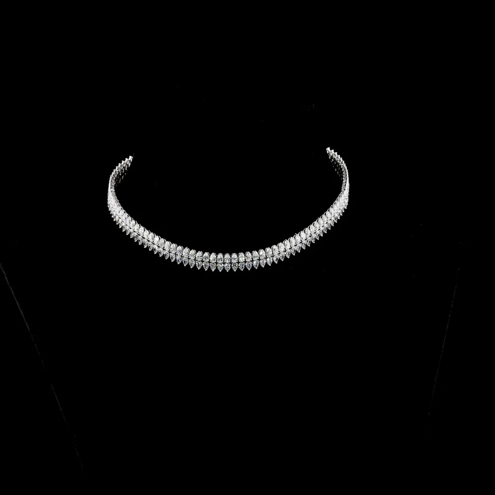 14K White Gold 30.98 Carat Pear Shape Lab Diamond Tennis Necklace with 218 Prong Set Stones - E-F Color, VS2 Clarity - Covaloro Fine Jewelry