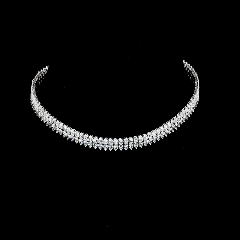 14K White Gold 30.98 Carat Pear Shape Lab Diamond Tennis Necklace with 218 Prong Set Stones - E-F Color, VS2 Clarity - Covaloro Fine Jewelry - Image 3