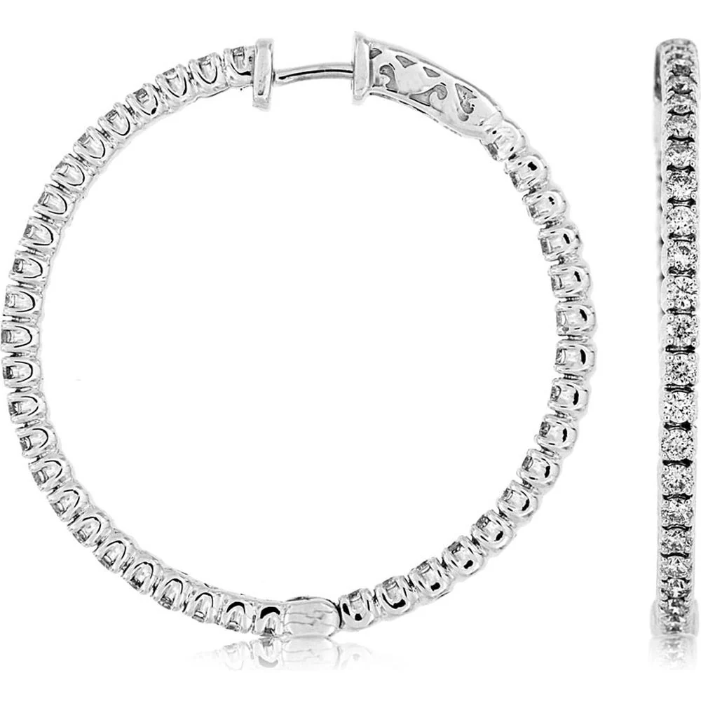 14K White Gold 34mm Medium Hoop Earrings with Round Brilliant Diamonds – 1.75 Carat Total Diamond Weight - Royal Jewelry