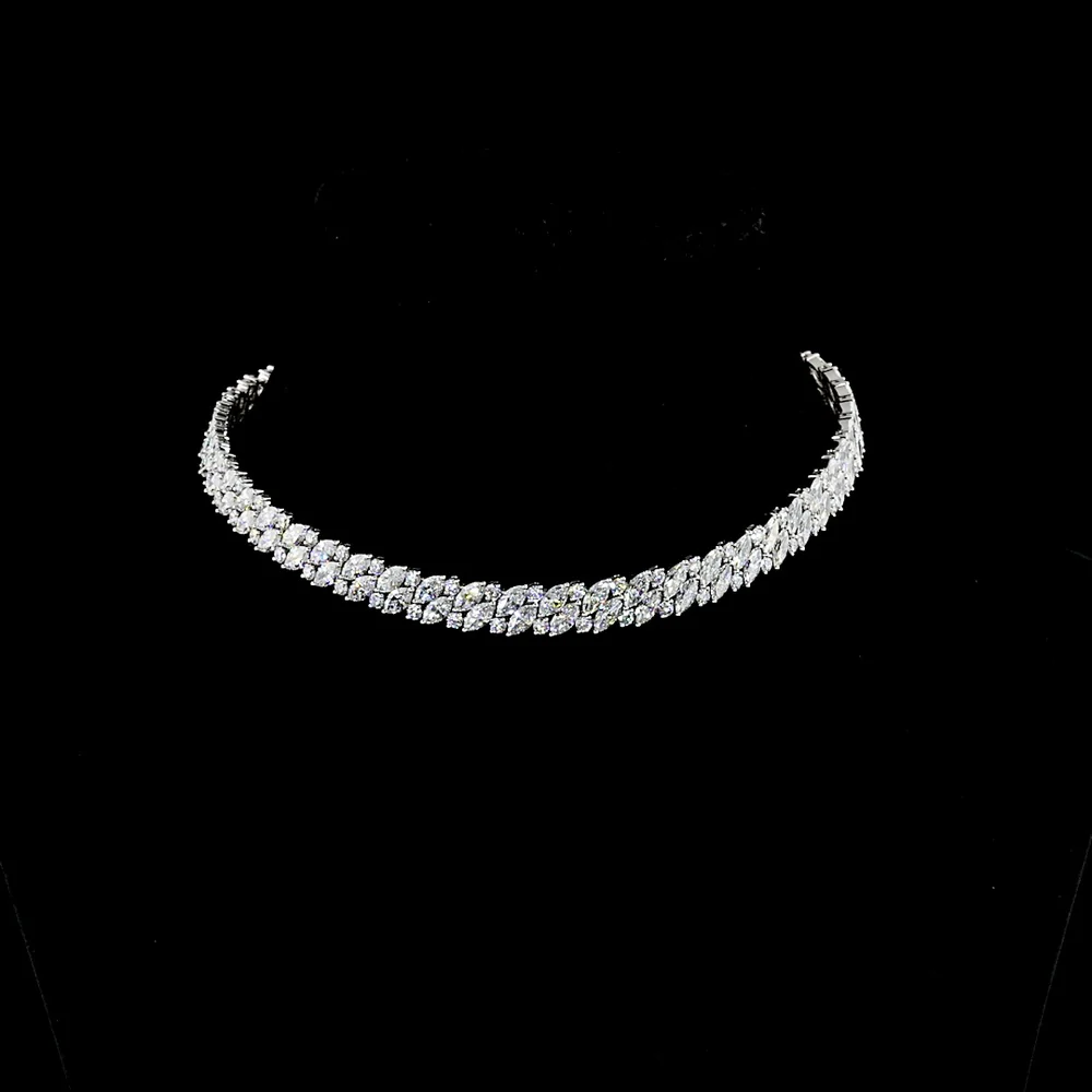 14K White Gold 37.85 Carat Tennis Necklace with Inclined Marquise and Round Lab Diamonds - E-F VS Clarity - Covaloro Fine Jewelry