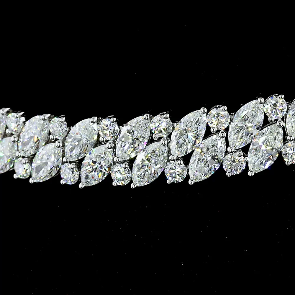 14K White Gold 37.85 Carat Tennis Necklace with Inclined Marquise and Round Lab Diamonds - E-F VS Clarity - Covaloro Fine Jewelry - Image 2